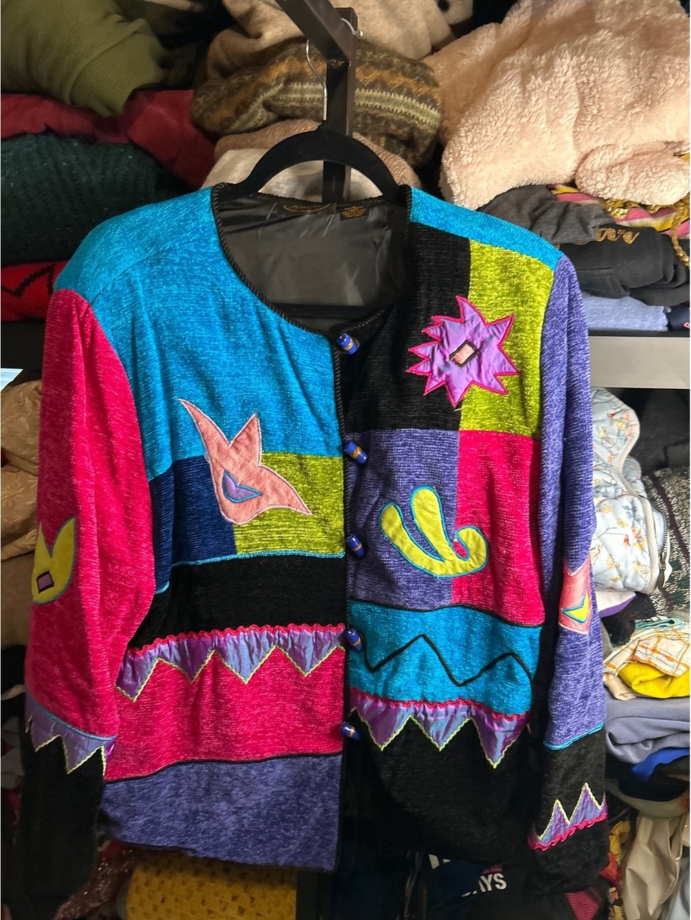 Allure Colorful Patchwork Rayon Jacket with Button Closure - Picture 2 of 6